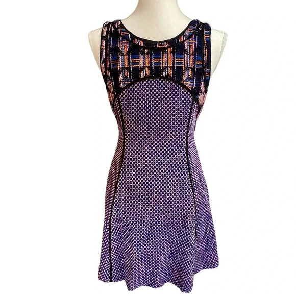 Rachel Rachel Roy Purple Navy Geometric Zip Front Knit Mini Dress Size 6 - Picture 12 of 16